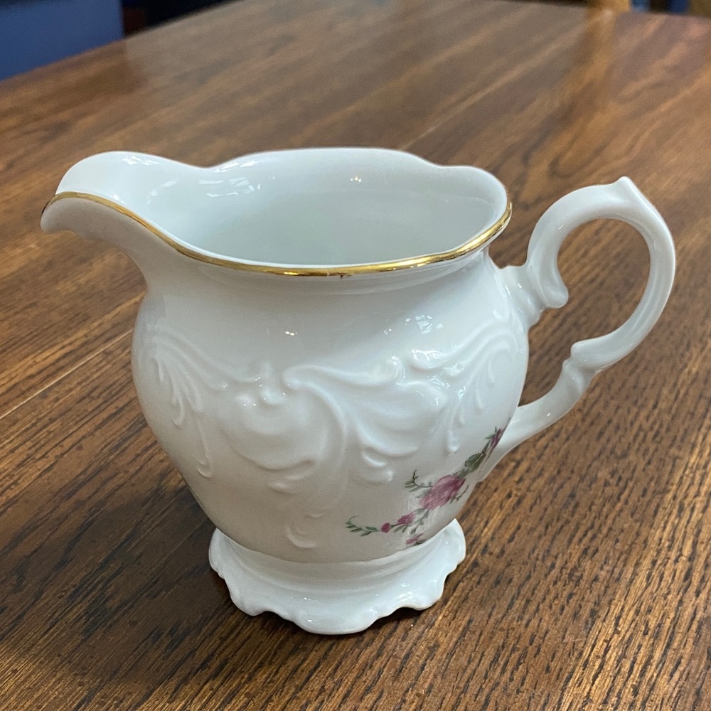 Wawel made in Poland creamer pourer white ceramic pink roses